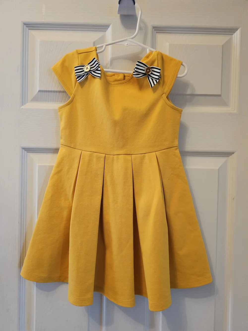 Janie and Jack Sunny Yellow Pleated Dress with Striped Bow Details